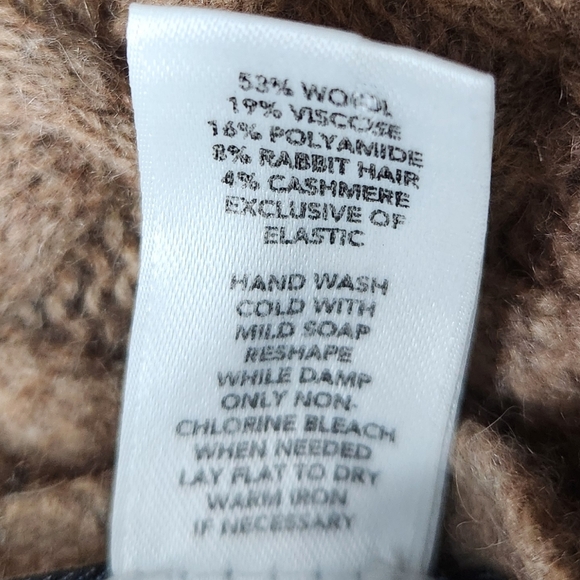 LOFT Cable Knit Brown Wool Cashmere Rabbit Hair Blend Cardigan Sweater Large - Picture 7 of 7